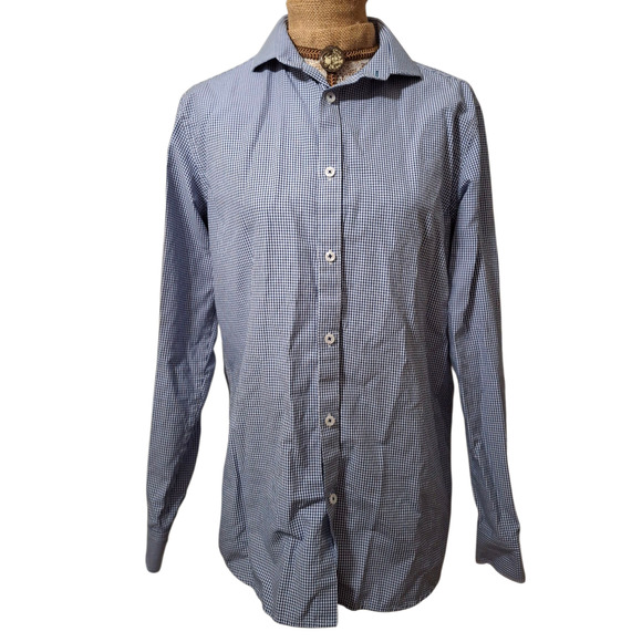 Steel & Jelly British Design Blue Gingham Men's Dress Shirt 15.5 neck - Picture 2 of 6